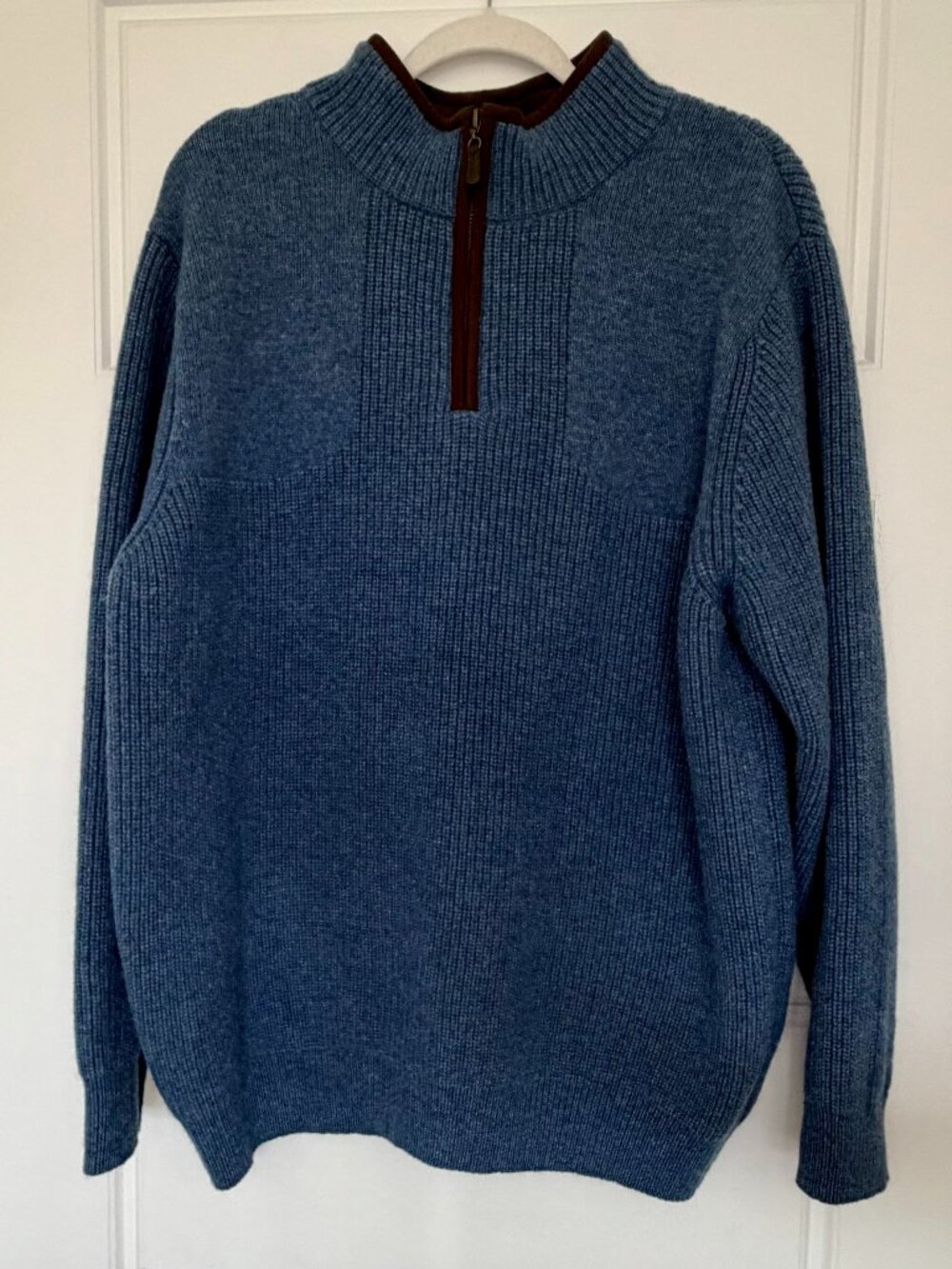 LL Bean Waterfowl Sweater Mens Sz XXL Reg Blue Merino Lambswool 1/4 Zip Hunting
